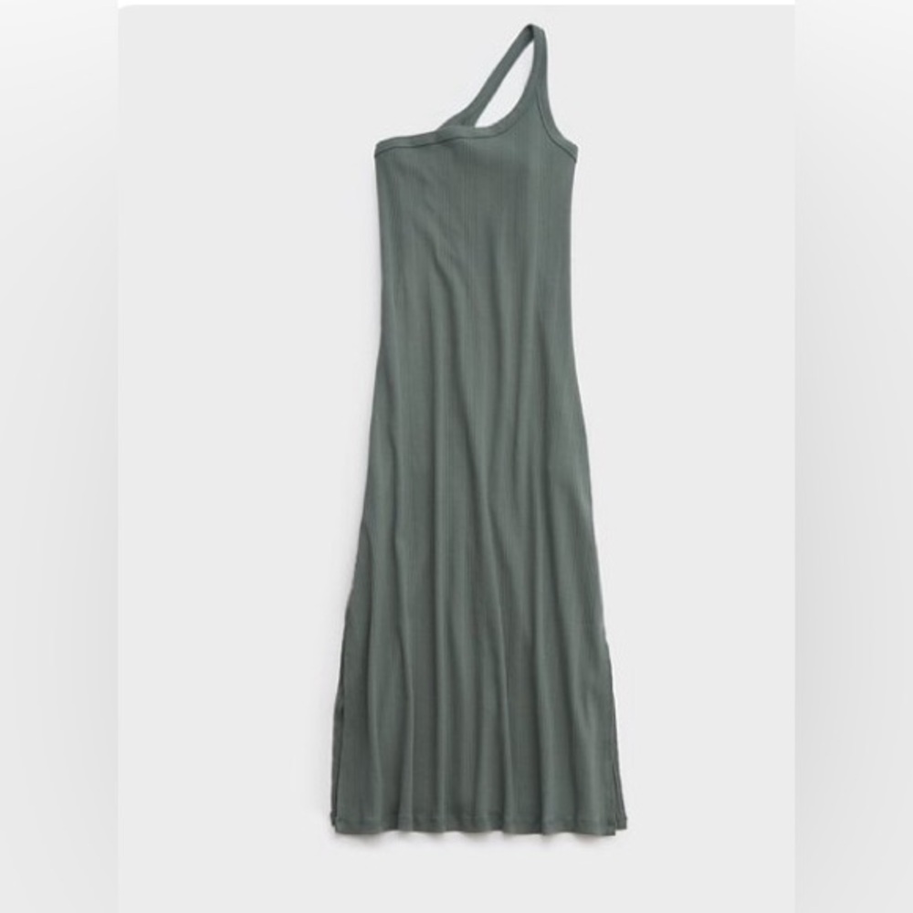 Aerie. One Shoulder Ribbed Mini Dress in Green